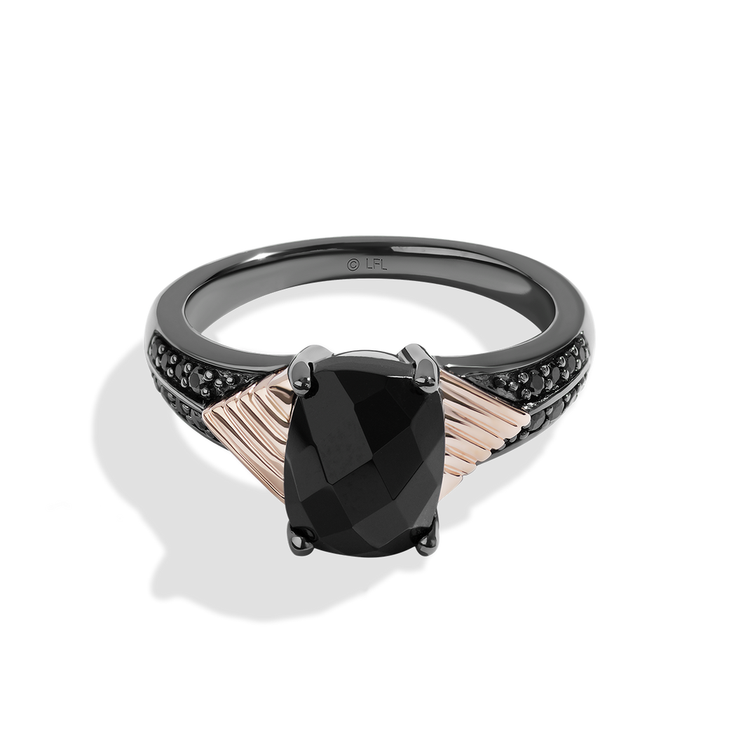 Star Wars™ Fennec Shand Black Diamonds Ring in 10K Rose Gold & Sterling Silver 1/6 CTTW View 1