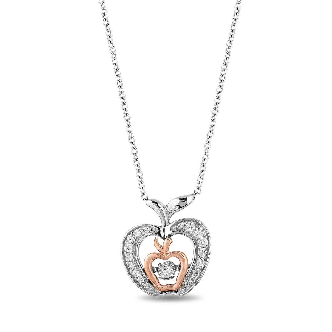 Enchanted Disney Fine Jewelry Sterling Silver and 10K Rose Gold with 1/5 cttw Snow White Apple Pendant