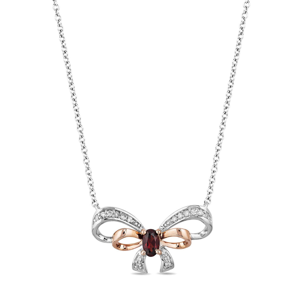Enchanted Disney Fine Jewelry Sterling Silver and 10K Rose Gold with Diamond Accent and Red Garnet Snow White Necklace