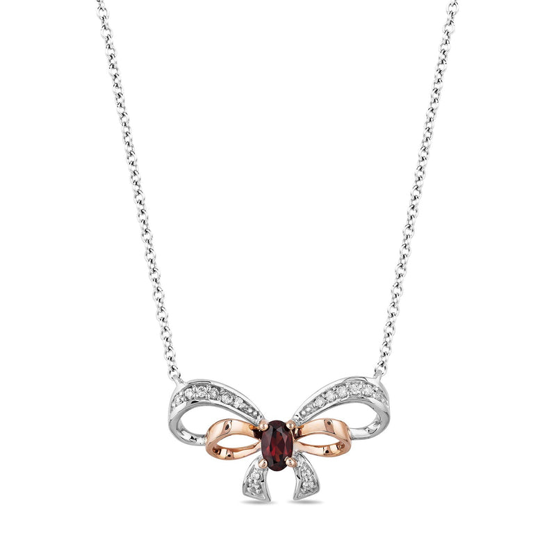 Enchanted Disney Fine Jewelry Sterling Silver and 10K Rose Gold with Diamond Accent and Red Garnet Snow White Necklace