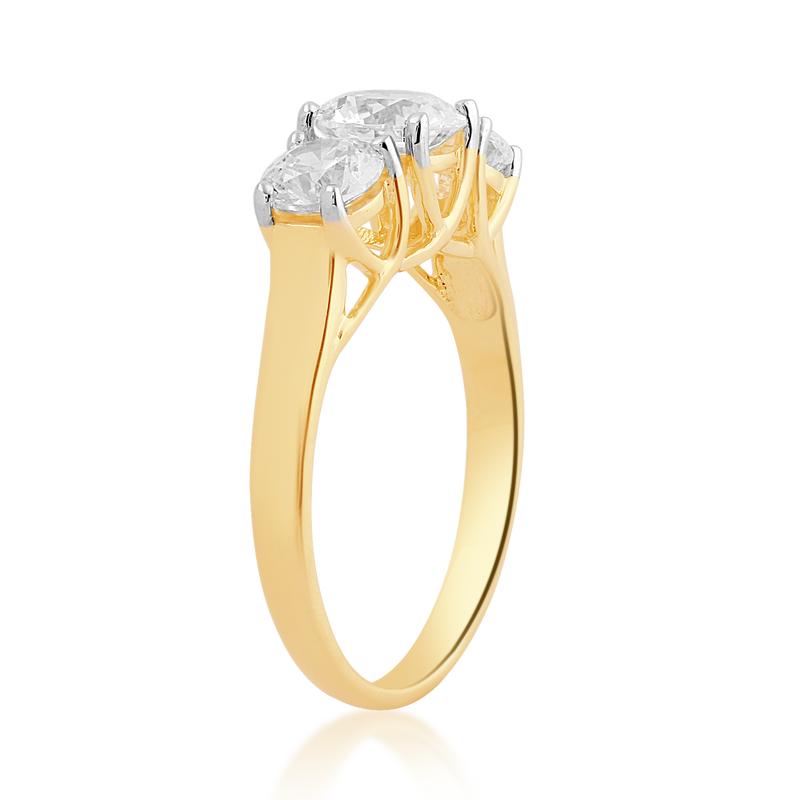 Jewelili 10K Yellow Gold Round Cubic Zirconia Three Stone Anniversary Ring