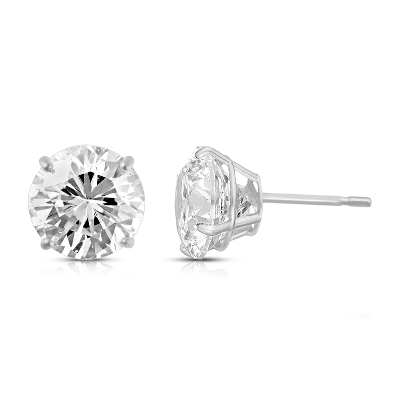 Jewelili Stud Earrings with Cubic Zirconia Solitaire in 10K White Gold View 5