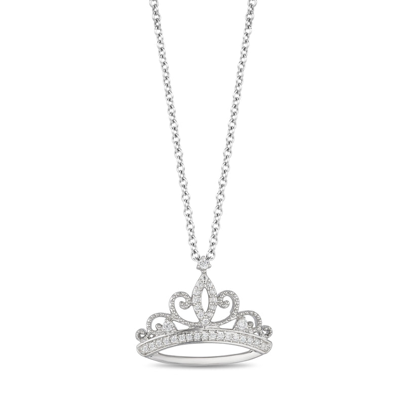 Enchanted Disney Fine Jewelry Sterling Silver with 1/6 Cttw Majestic Princess Tiara Pendant