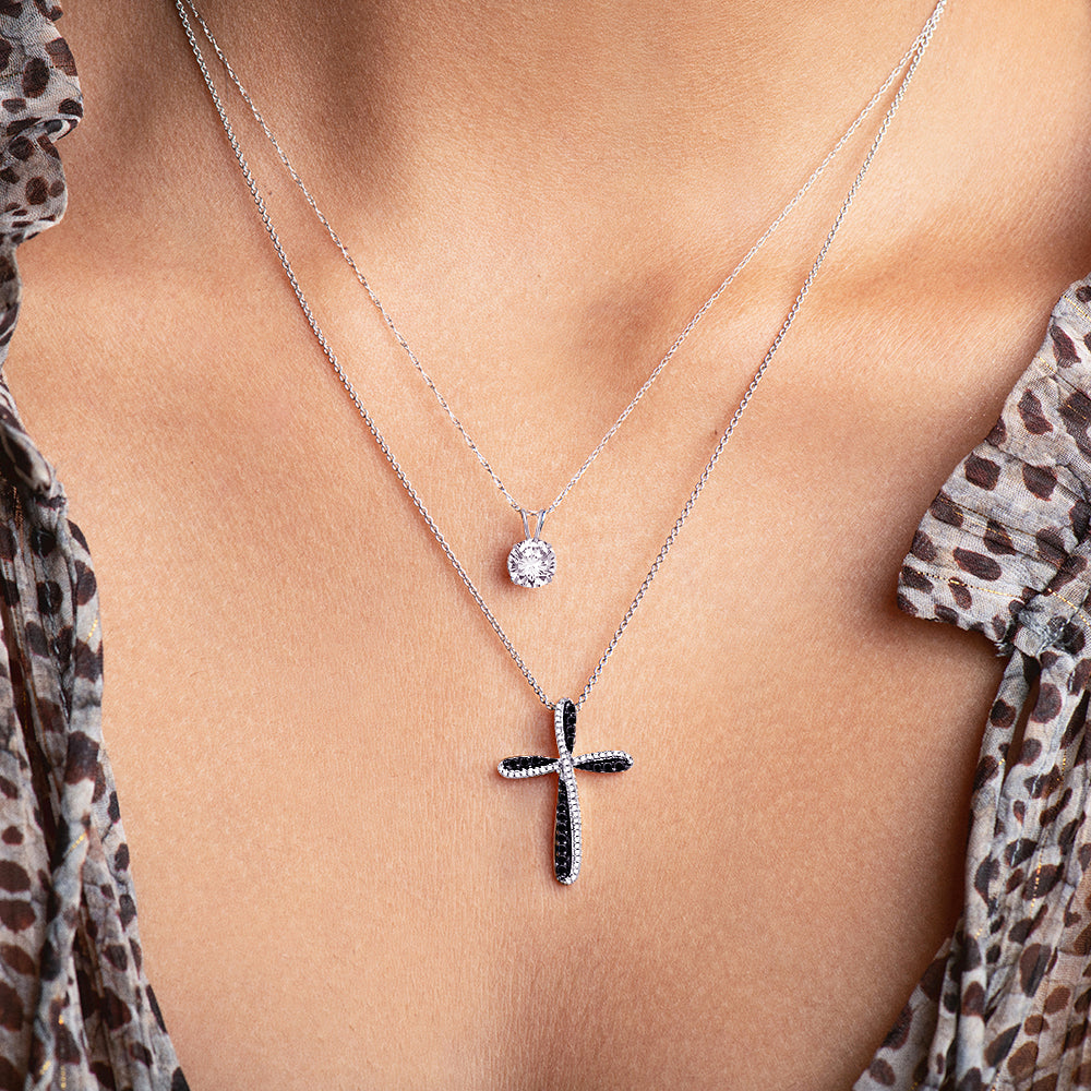 Jewelili Sterling Silver with Diamonds Heart Key Pendant Necklace