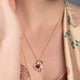 Load image into Gallery viewer, Jewelili 18K Yellow Gold Over Sterling Silver With Heart Shape Created Ruby and Round Created White Sapphire Two-Tone Heart Pendant Necklace
