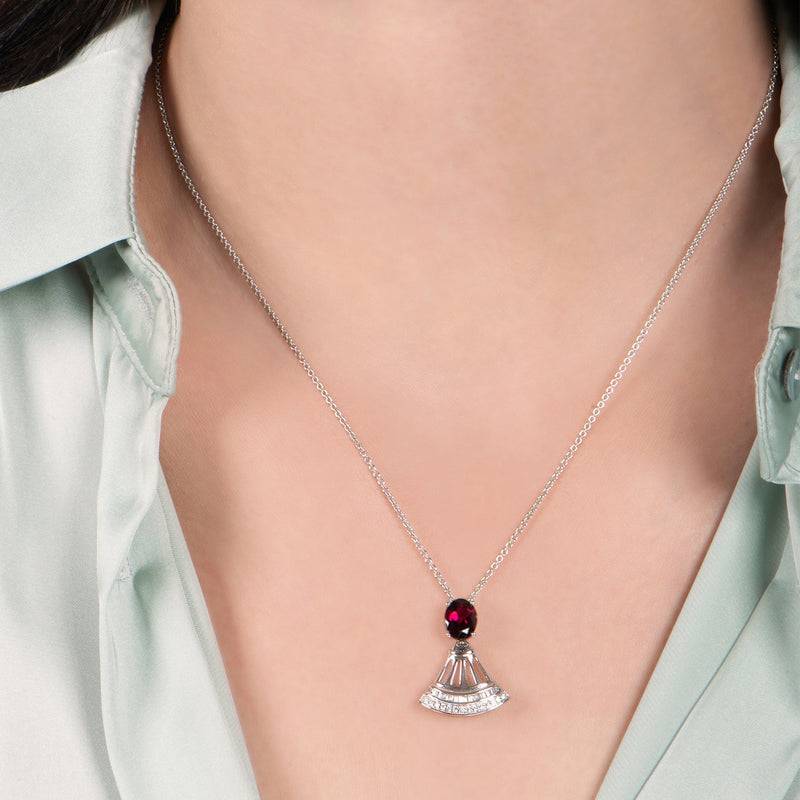 Enchanted Disney Fine Jewelry Sterling Silver with 1/4 CTTW Diamond and Rhodolite Garnet Mulan Pendant Necklace
