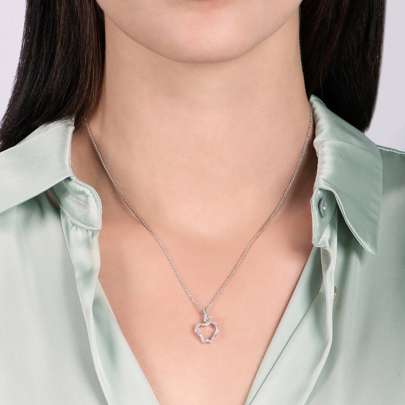 Enchanted Disney Fine Jewelry 10K White Gold with 1/8 CTTW Diamond Snow White Apple Pendant Necklace