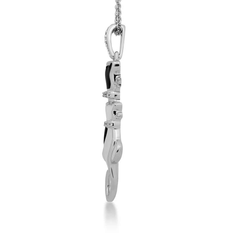 Jewelili Sterling Silver With Natural White Diamonds Enamel Cat Pendant Necklace