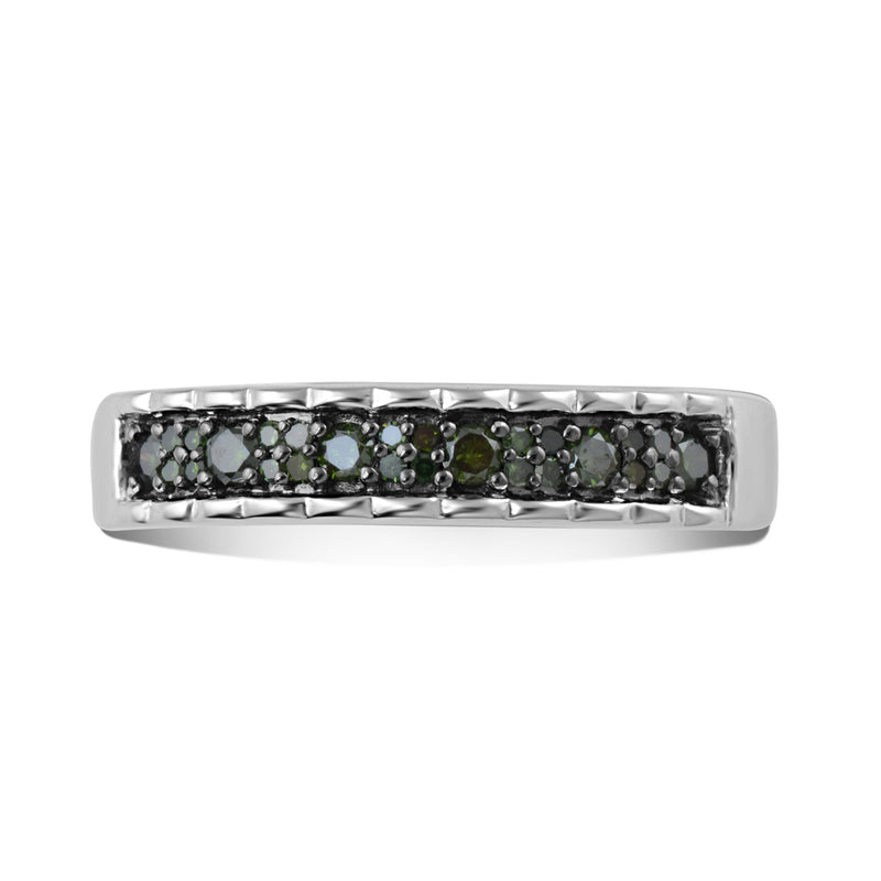 Jewelili Sterling Silver With 1/4 CTTW Treated Green Diamonds Wedding Band