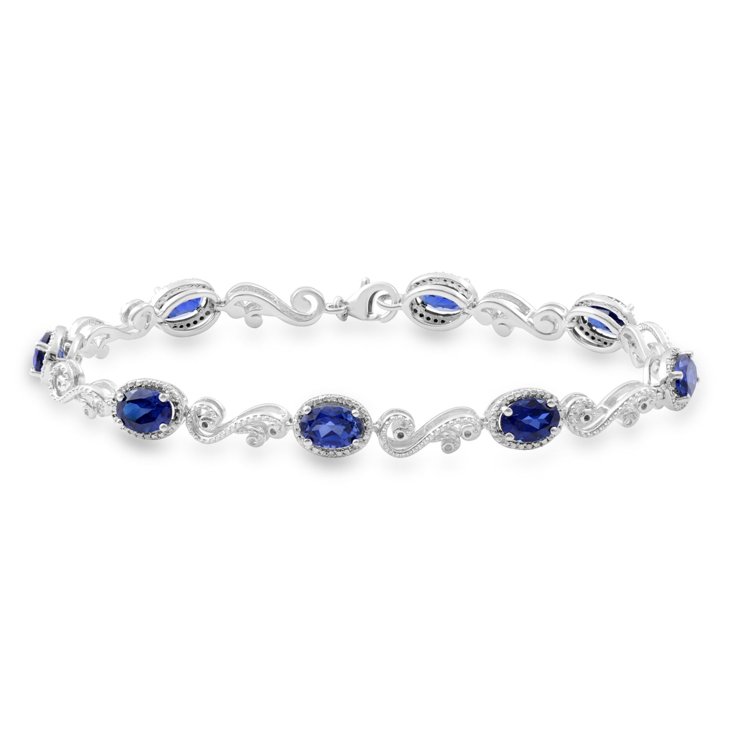Sterling Silver, Blue & White Diamond Bolo Bracelet
