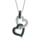 Load image into Gallery viewer, Jewelili Sterling Silver With 1/6 CTTW Treated Blue Diamonds and White Round Diamonds Double Heart Pendant Necklace
