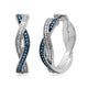 Load image into Gallery viewer, Jewelili Sterling Silver 1/6 CTTW Treated Blue and Natural White Round Diamonds Twisted Hoop Earrings
