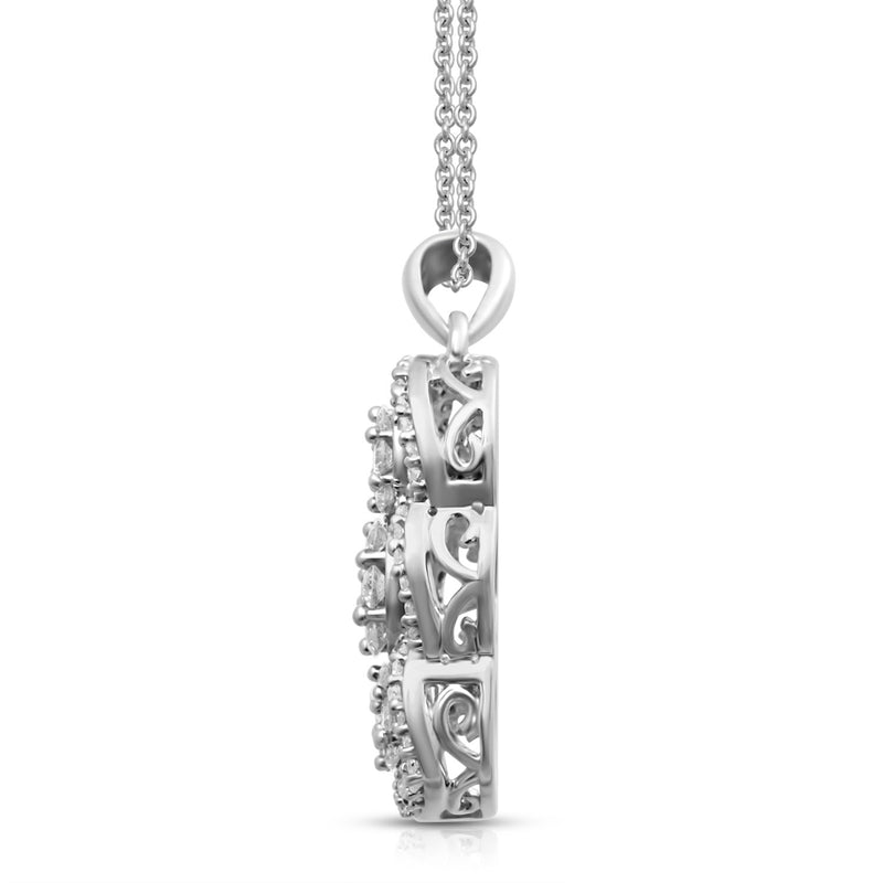 Jewelili Sterling Silver With 1/2 CTTW Diamonds Cluster Pendant Necklace
