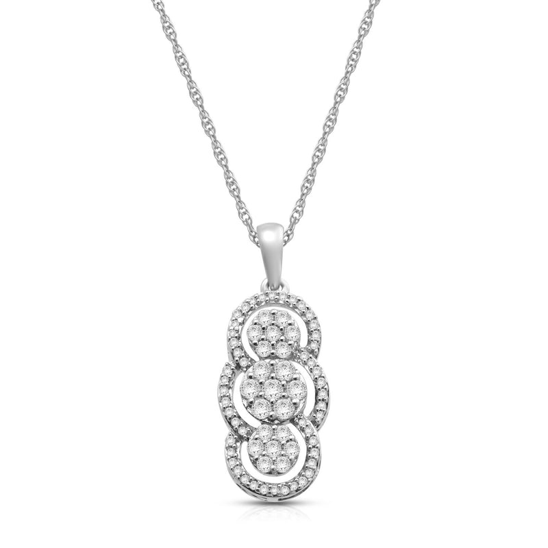 Jewelili Sterling Silver With 1/2 CTTW Diamonds Cluster Pendant Necklace