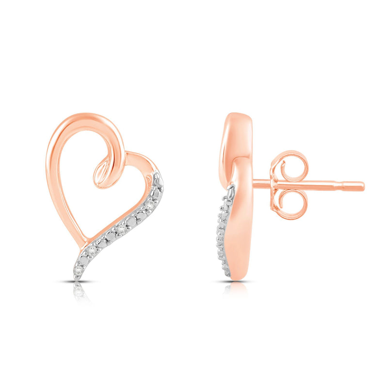 Jewelili Heart Stud Earrings with Diamonds in 10K Rose Gold View 4