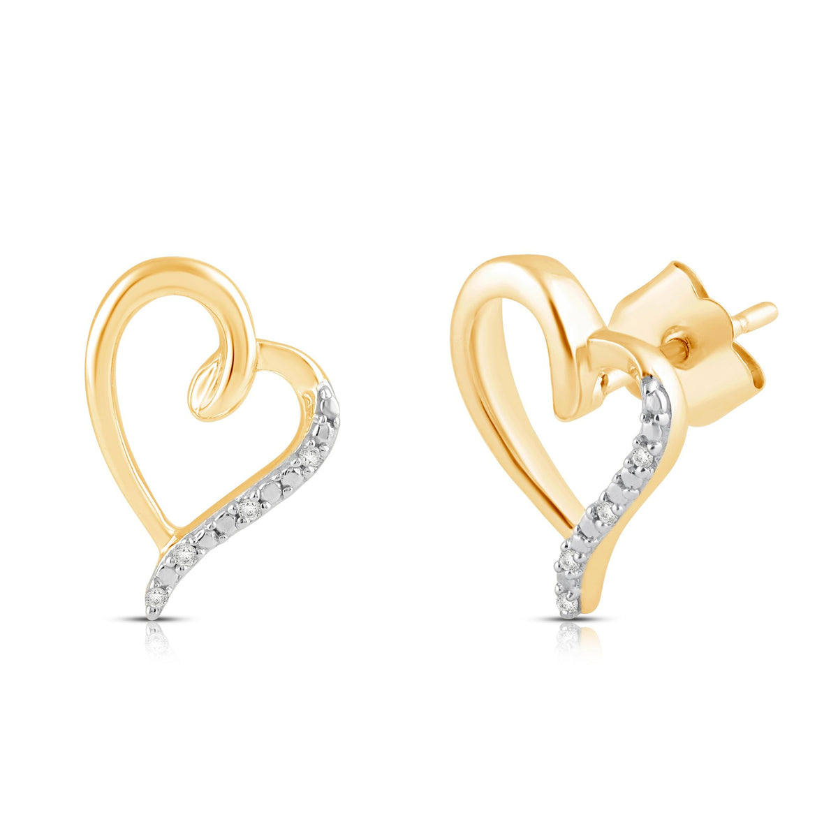 Jewelili Diamond Heart Stud Earrings 10K White Gold Jewelry