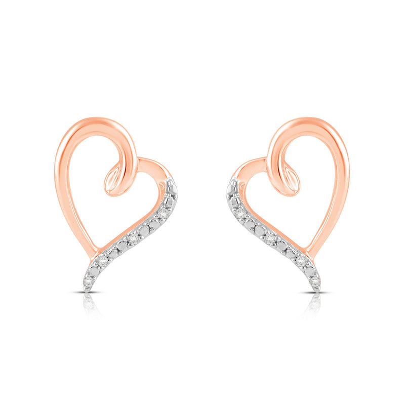 Jewelili Heart Stud Earrings with Diamonds in 10K Rose Gold View 3
