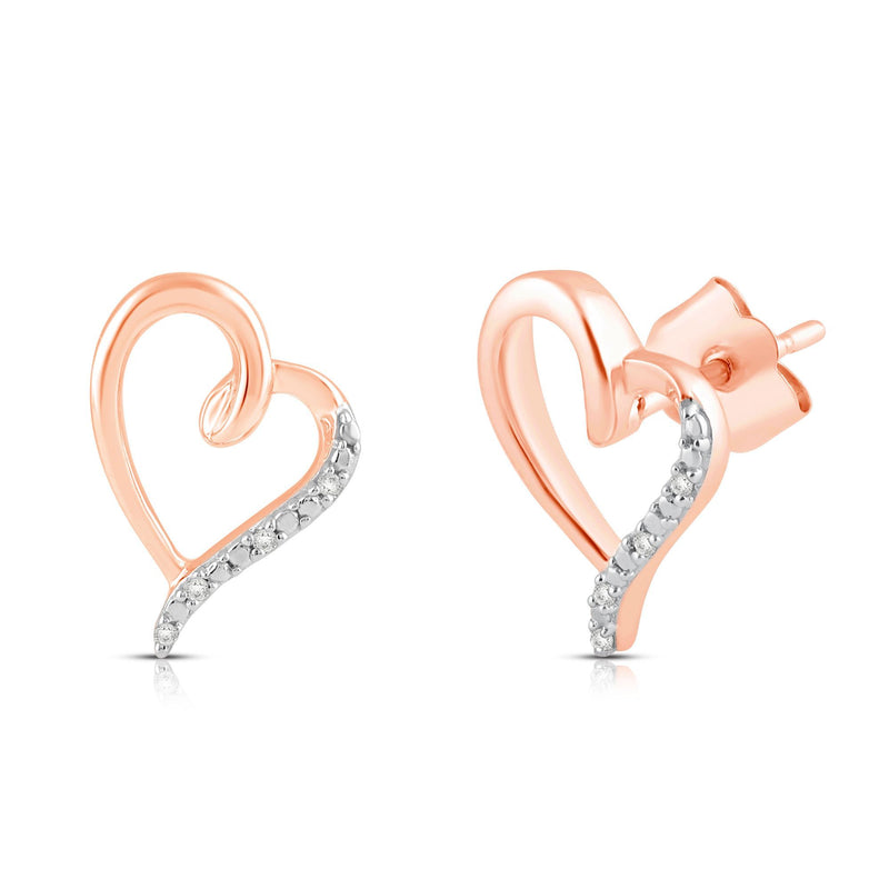 Jewelili Heart Stud Earrings with Diamonds in 10K Rose Gold View 1