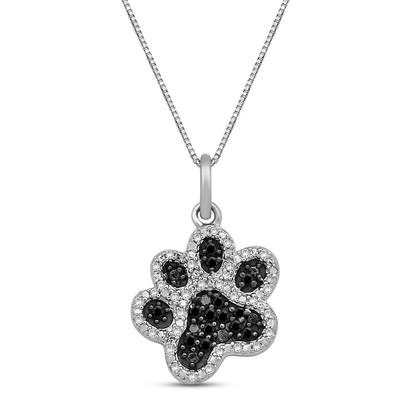 Jewelili Sterling Silver 1/5 CTTW Treated Black and Natural White Round Diamonds Dog Paw Pendant Necklace