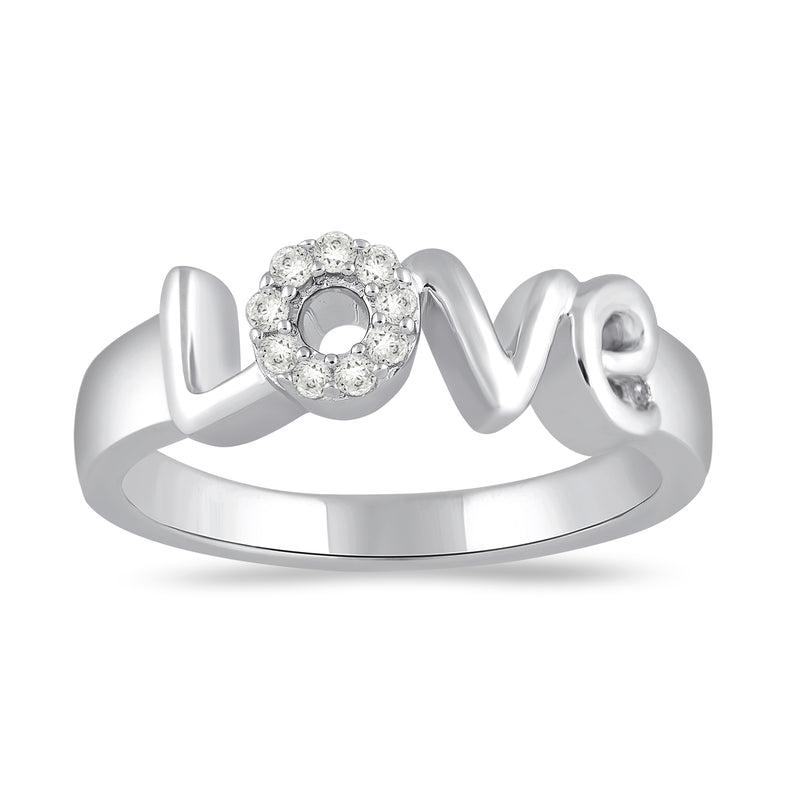 Jewelili Sterling Silver With 1/10 CTTW Natural Diamonds Love Promise Ring