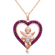 Load image into Gallery viewer, Jewelili 14K Rose Gold Over Sterling Silver With Created Pink Sapphire and Diamonds Cupid Heart Pendant Necklace
