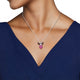 Load image into Gallery viewer, Jewelili Sterling Silver with Created Pink Sapphire with Treated Black and Natural White Diamonds Heart Angel Wing Pendant Necklace
