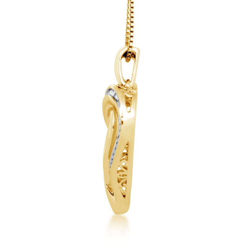 Jewelili 14K Yellow Gold over Sterling Silver with 1/4 CTTW Diamonds Heart Pendant Necklace