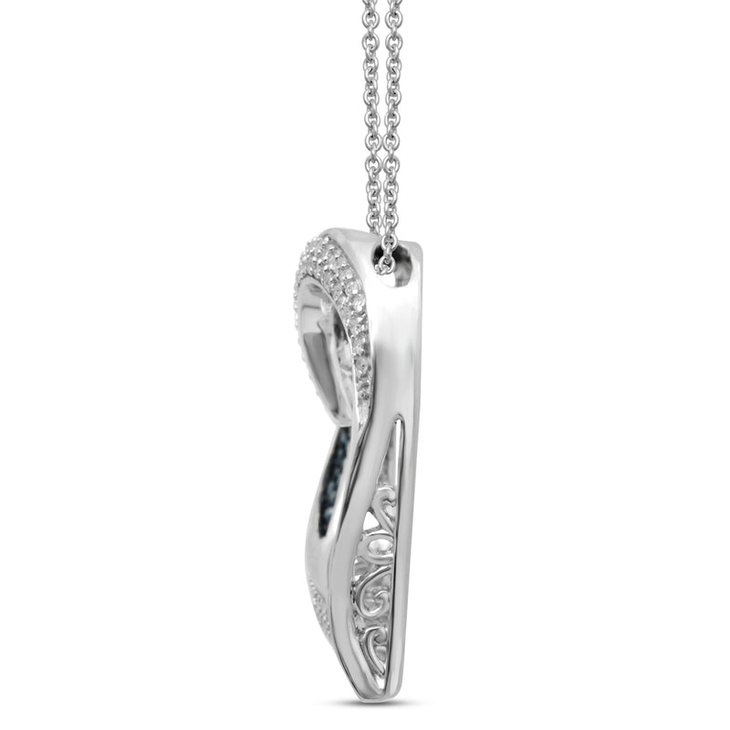 Jewelili Sterling Silver With 1/3 CTTW Treated Blue and Natural White Diamonds Heart Pendant Necklace