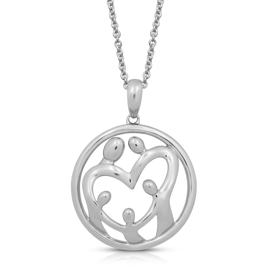Jewelili Sterling Silver Parent and Three Children Family Pendant Necklace