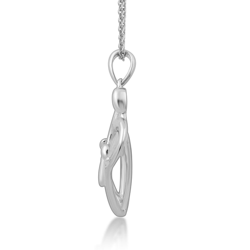 Jewelili Sterling Silver Parent with Two Children Family Heart Pendant Necklace