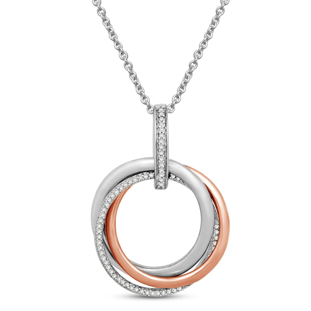 Jewelili 14K Rose Gold over Sterling Silver With 1/6 CTTW Diamonds Circle Pendant Necklace