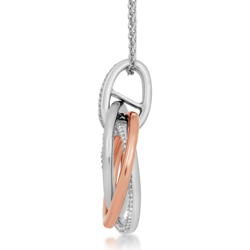 Jewelili 14K Rose Gold over Sterling Silver With 1/6 CTTW Diamonds Circle Pendant Necklace