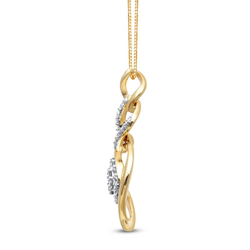 Jewelili 14K Yellow Gold Over Sterling Silver 1/4 CTTW Round White Diamonds Entangled Pendant Necklace