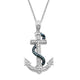 Load image into Gallery viewer, Jewelili Sterling Silver With 1/10 CTTW Round Treated Blue Diamond and White Diamonds Anchor Pendant Necklace
