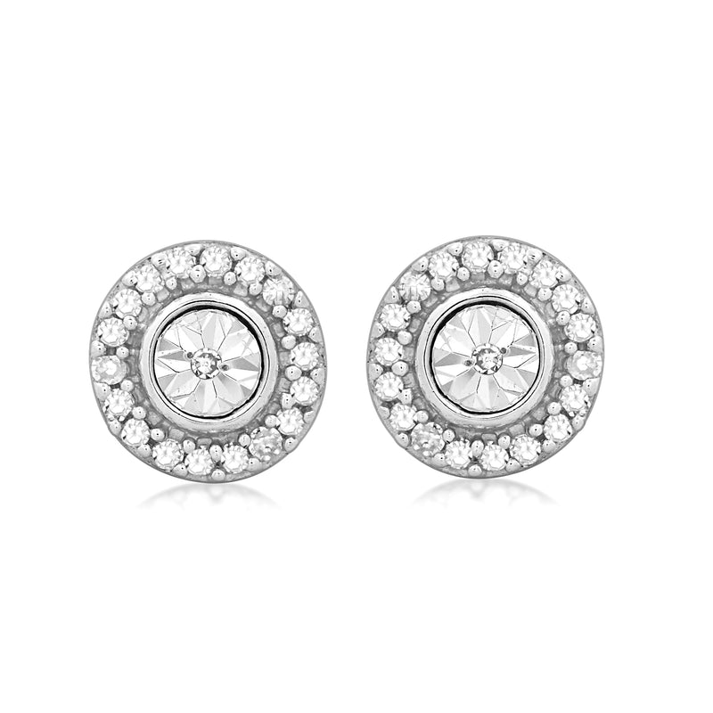 Jewelili Halo Stud Earrings with Natural White Round Diamonds in Sterling Silver 1/10 CTTW view 1