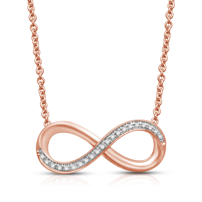 Jewelili Rose Gold Over Sterling Silver With Natural White Diamonds Infinity Pendant Necklace