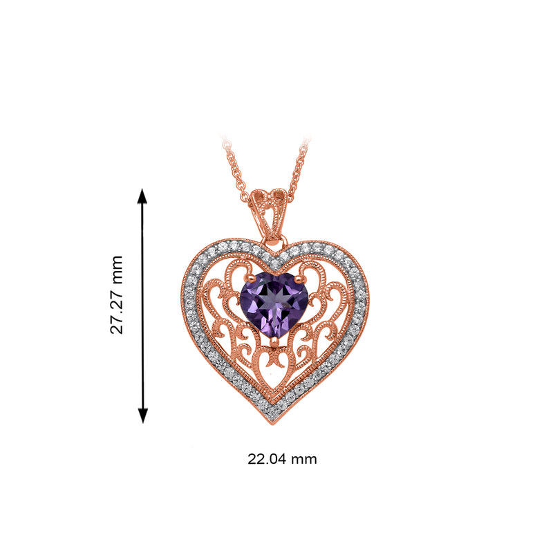 Jewelili Sterling Silver 8 mm Amethyst Heart Shape Pendant Necklace, 18" Rope chain