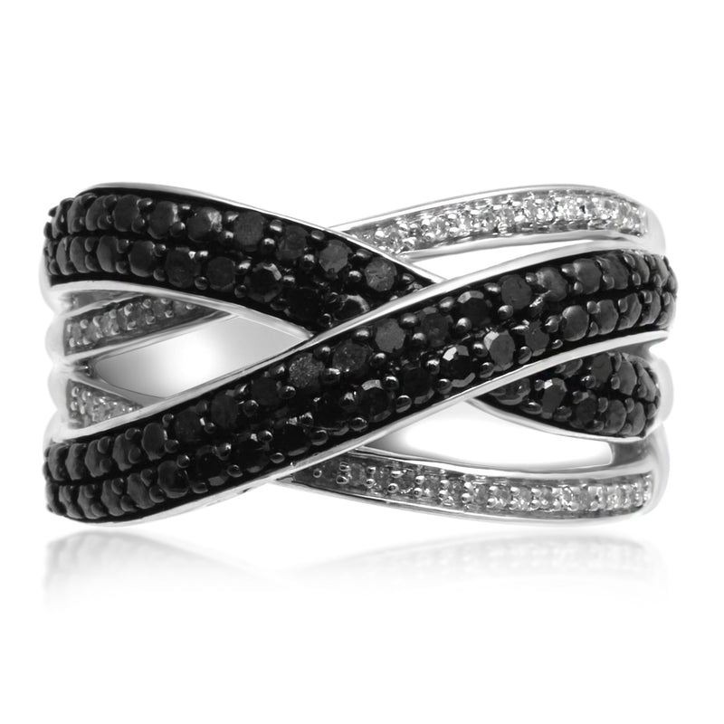Jewelili Size 10 Ring with Round Black and White Diamonds in Sterling Silver 1/2 CTTW View 1