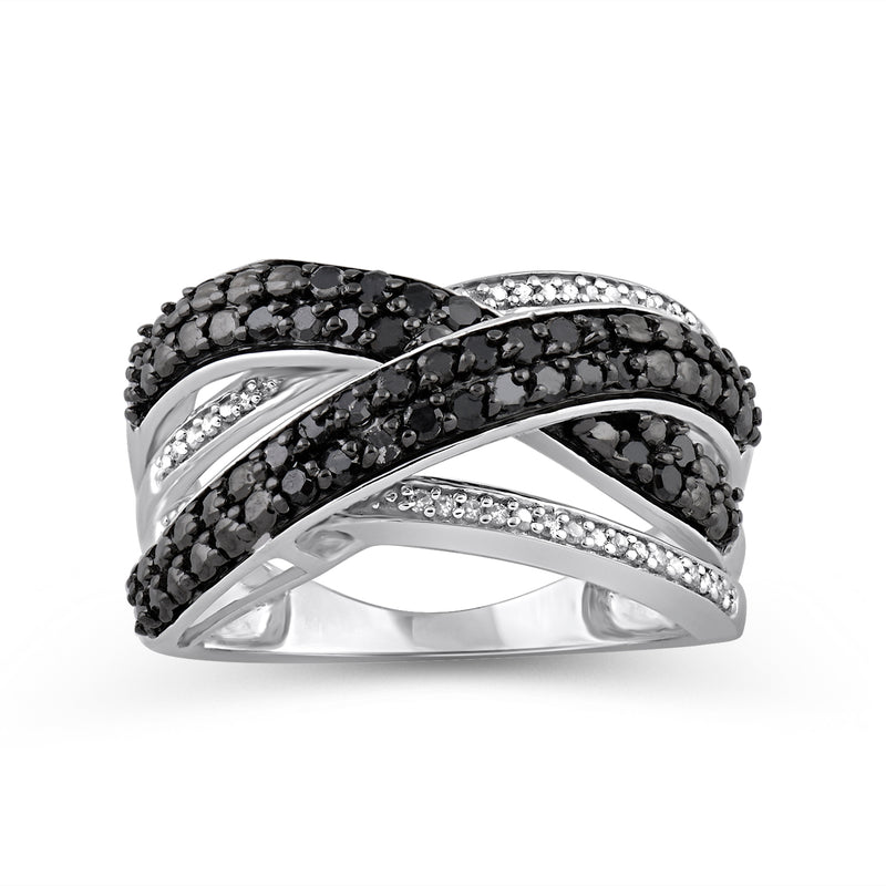 Jewelili Size 10 Ring with Round Black and White Diamonds in Sterling Silver 1/2 CTTW View 2