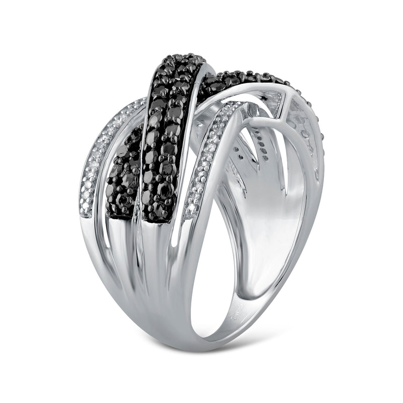 Jewelili Size 10 Ring with Round Black and White Diamonds in Sterling Silver 1/2 CTTW View 3