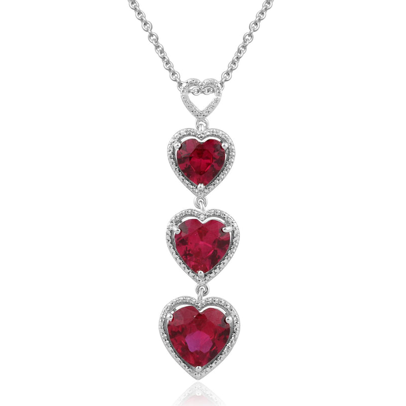 Jewelili Sterling Silver With Created Ruby and White Diamonds Pendant Necklace