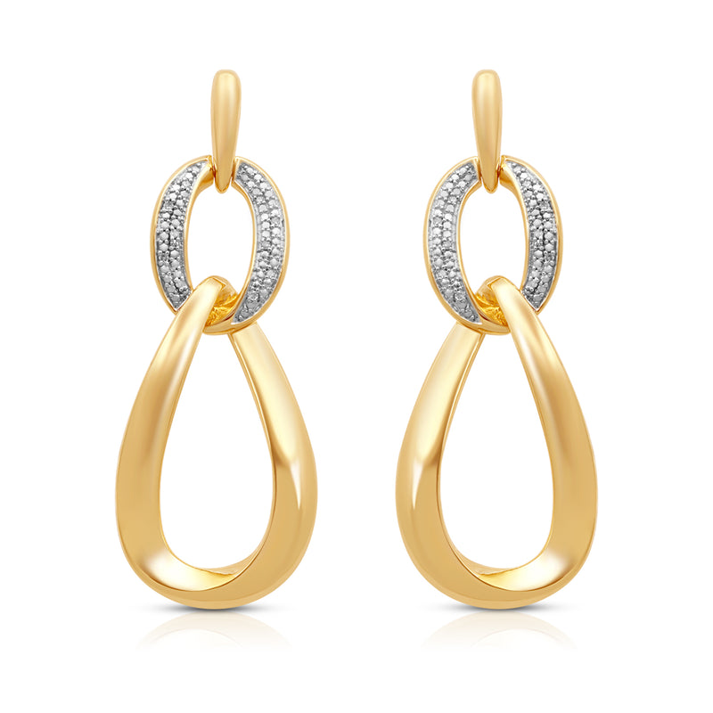 Jewelili Teardrop Drop Earrings with Natural White Round Diamonds in Yellow Gold over Brass View 2