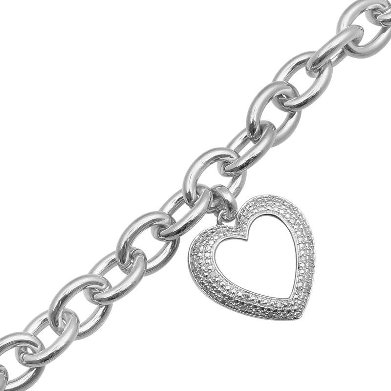 Jewelili Heart Interlocked Bracelet with Round White Diamonds in 14K White Gold over Brass View 1