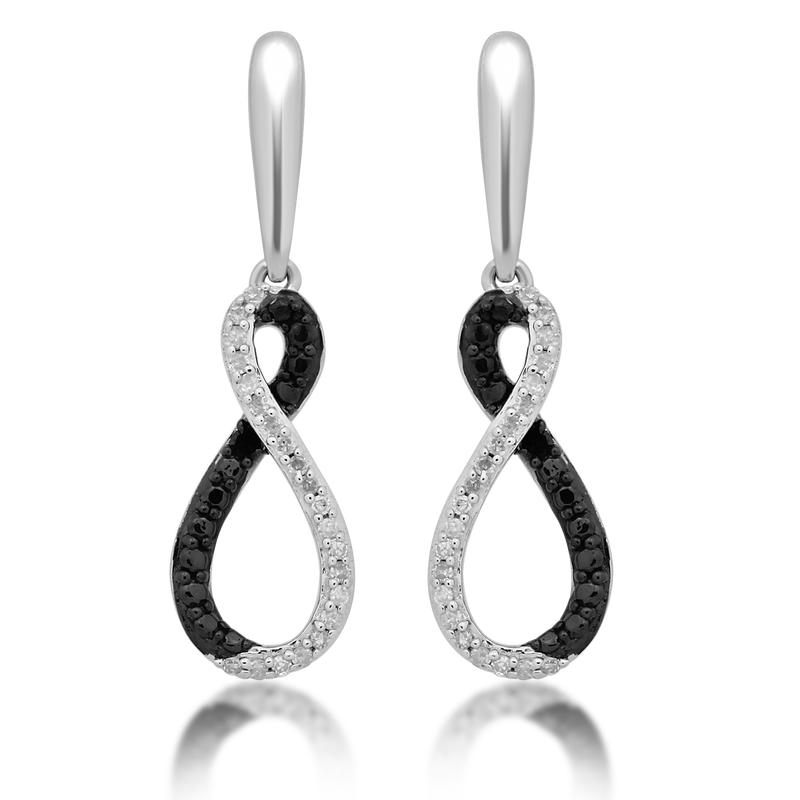 Jewelili Infinity Drop Earrings with Treated Black and White Diamond in Sterling Silver 1/10 CTTW View 4