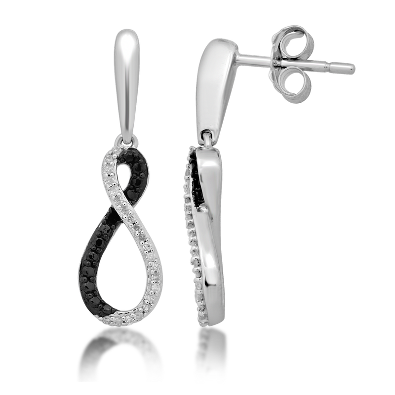 Jewelili Infinity Drop Earrings with Treated Black and White Diamond in Sterling Silver 1/10 CTTW View 5