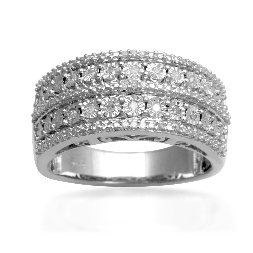 Jewelili Sterling Silver With 1/10 CTTW Round Diamonds Anniversary Band