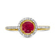 Load image into Gallery viewer, Jewelili Halo Ring with Round Ruby and Round Natural White Diamonds in 10K Yellow Gold 1/6 CTTW View 3
