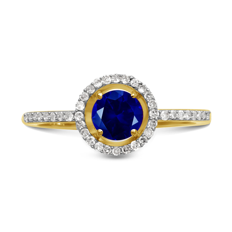 Jewelili Halo Ring with Round Blue Sapphire and Round Natural White Diamonds in 10K Yellow Gold 1/6 CTTW View 3