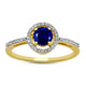 Load image into Gallery viewer, Jewelili Halo Ring with Round Blue Sapphire and Round Natural White Diamonds in 10K Yellow Gold 1/6 CTTW View 1
