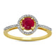 Load image into Gallery viewer, Jewelili Halo Ring with Round Ruby and Round Natural White Diamonds in 10K Yellow Gold 1/6 CTTW View 1
